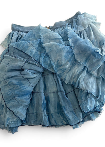 Dolce & Gabbana Blue Ruffle Silk Mini Skirt
