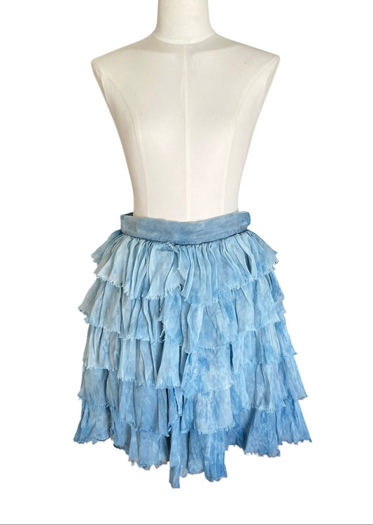 Dolce & Gabbana Blue Ruffle Silk Mini Skirt