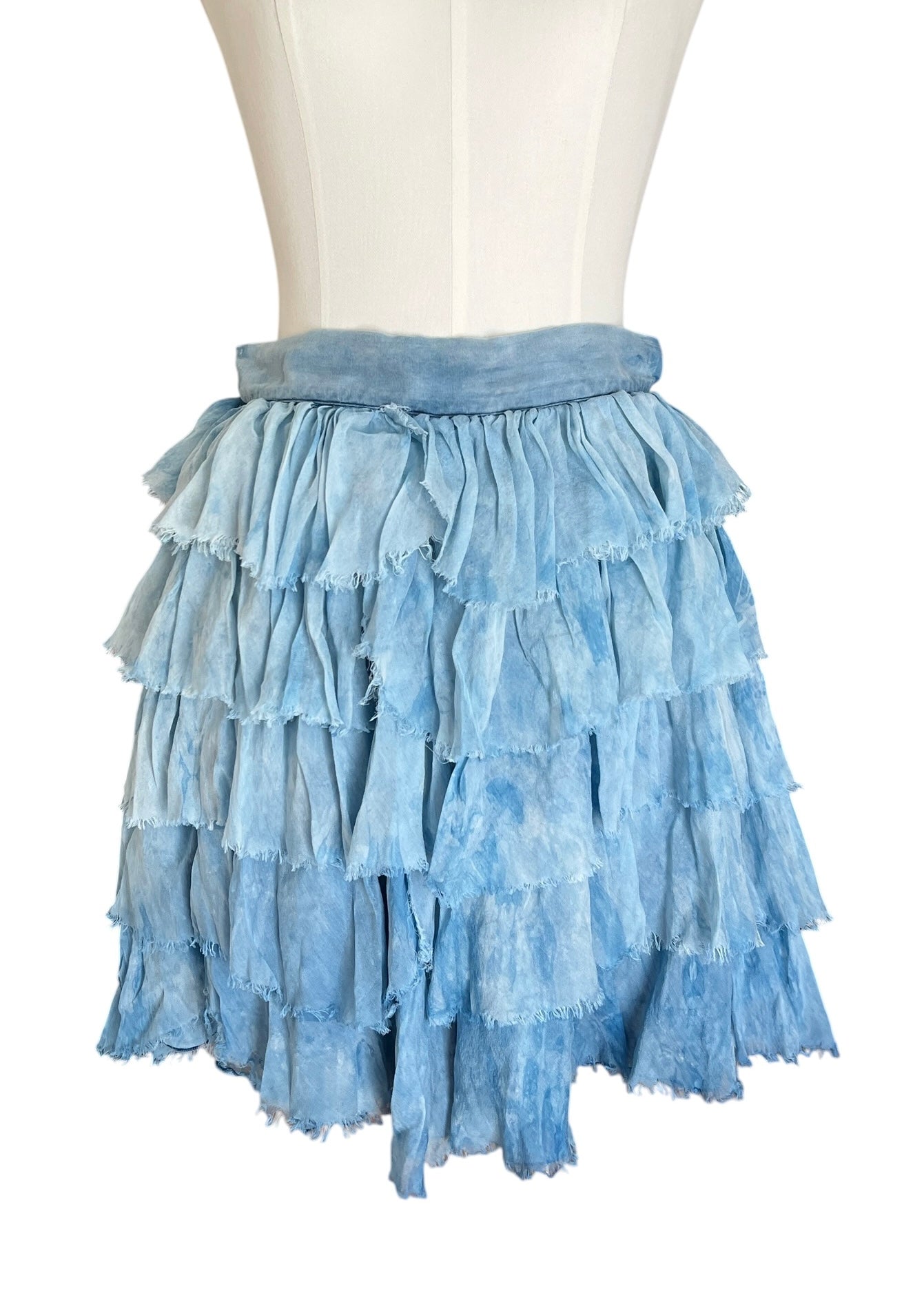 Dolce & Gabbana Blue Ruffle Silk Mini Skirt