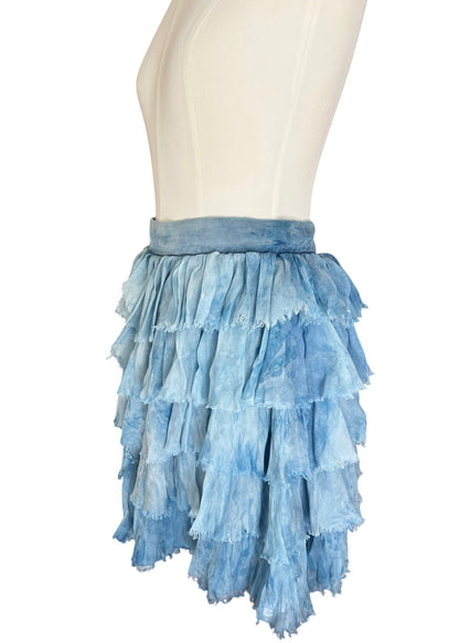 Dolce & Gabbana Blue Ruffle Silk Mini Skirt