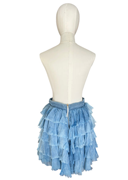 Dolce & Gabbana Blue Ruffle Silk Mini Skirt