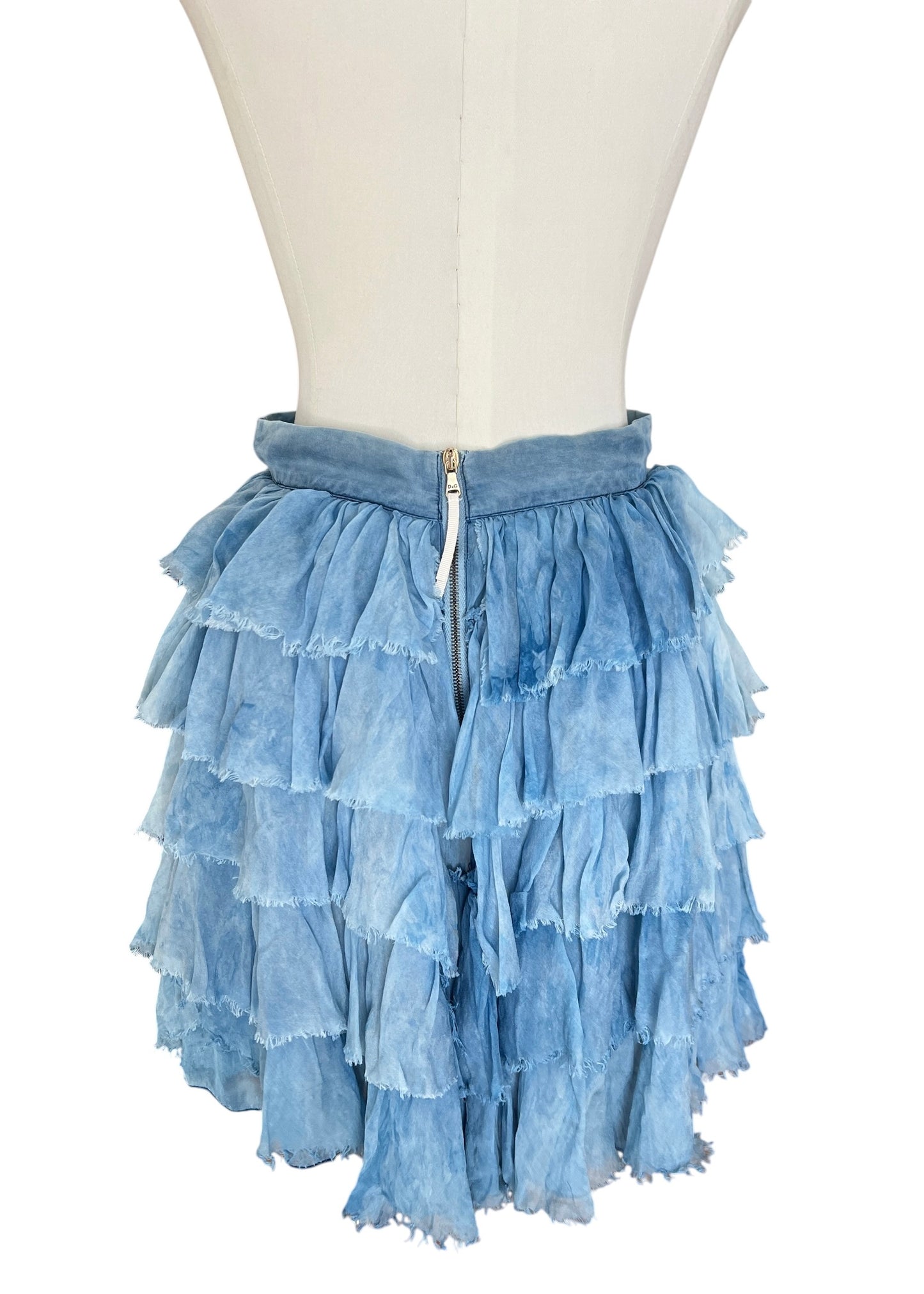 Dolce & Gabbana Blue Ruffle Silk Mini Skirt