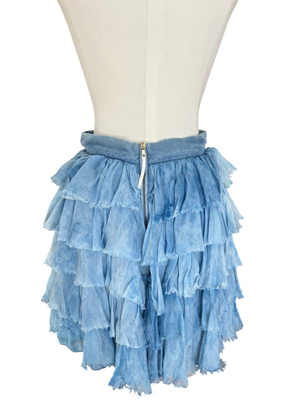 Dolce & Gabbana Blue Ruffle Silk Mini Skirt