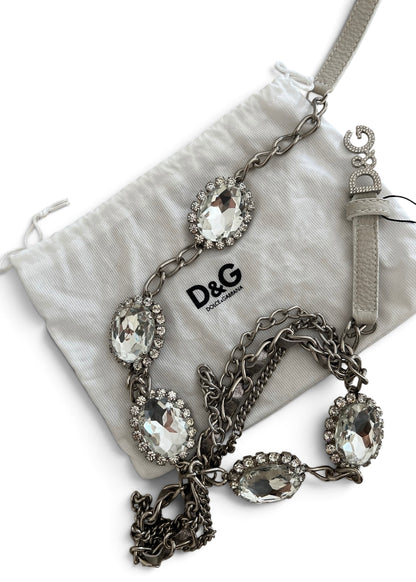 Dolce & Gabbana Vintage White Leather Crystal Belt | Y2K Archive