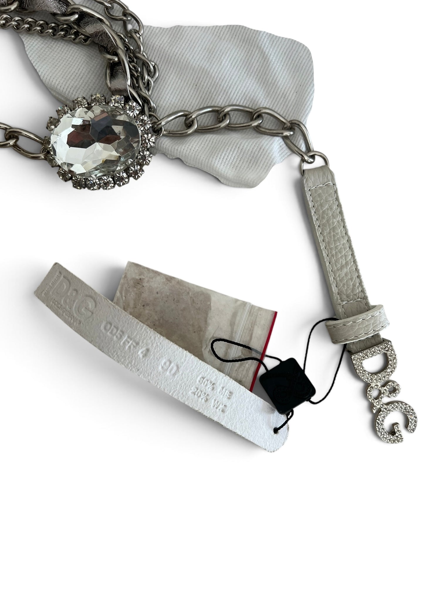 Dolce & Gabbana Vintage White Leather Crystal Belt | Y2K Archive