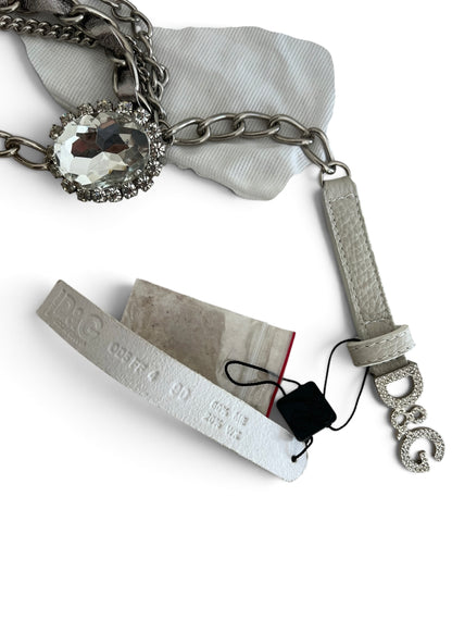 Dolce & Gabbana Vintage White Leather Crystal Belt | Y2K Archive