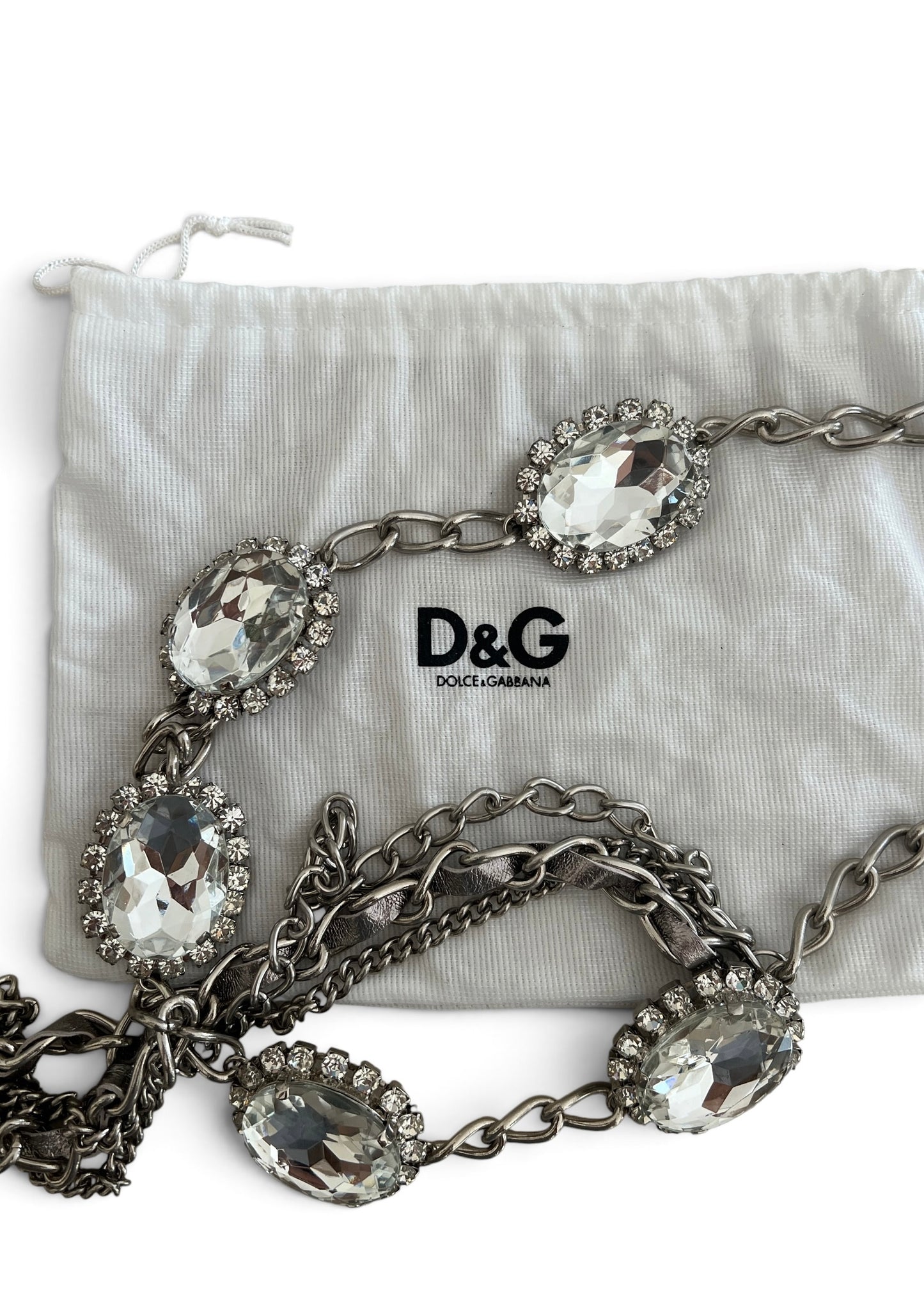 Dolce & Gabbana Vintage White Leather Crystal Belt | Y2K Archive