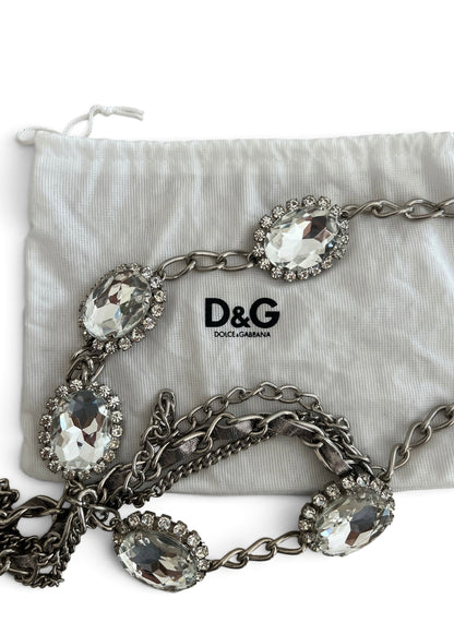 Dolce & Gabbana Vintage White Leather Crystal Belt | Y2K Archive