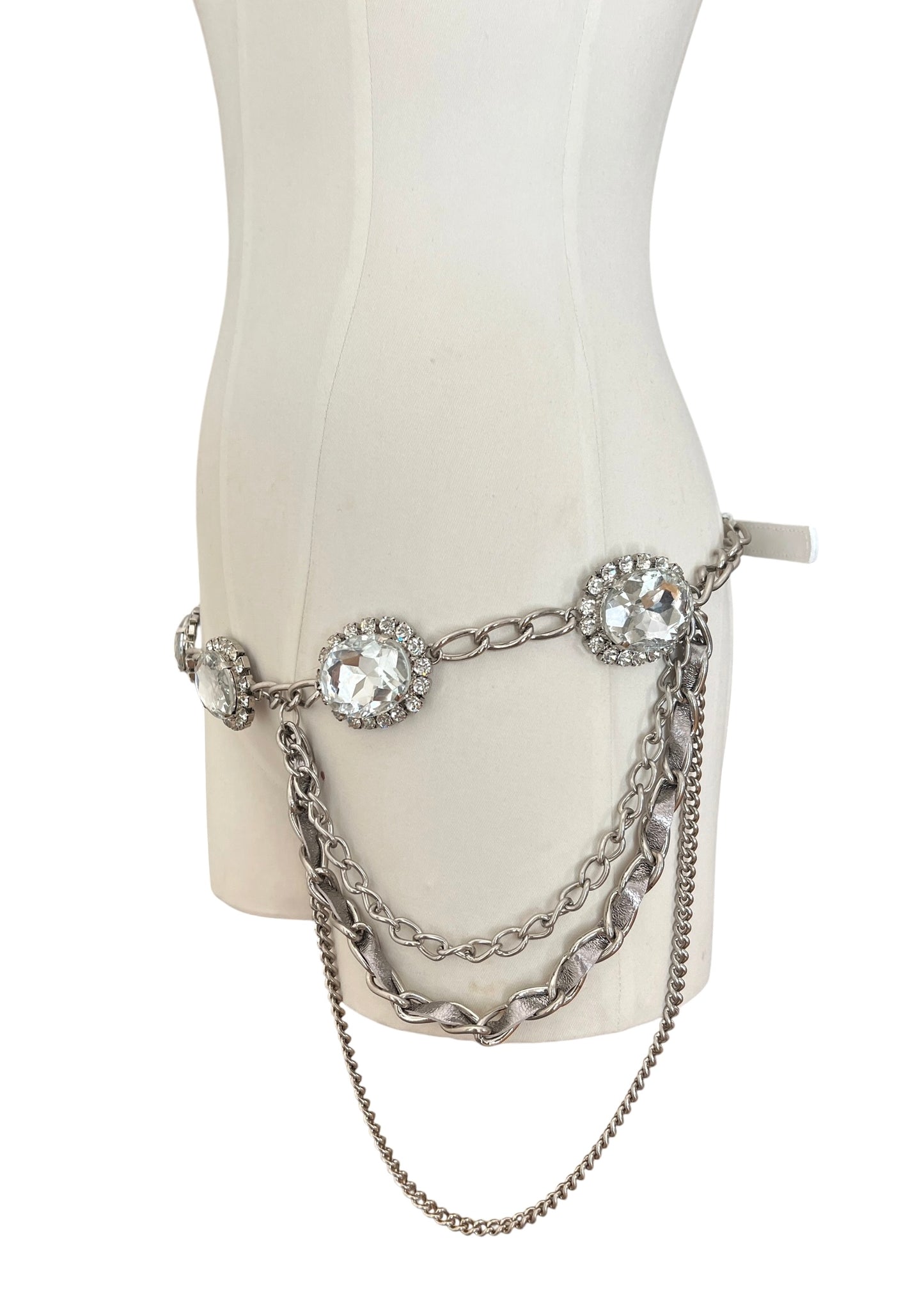 Dolce & Gabbana Vintage White Leather Crystal Belt | Y2K Archive