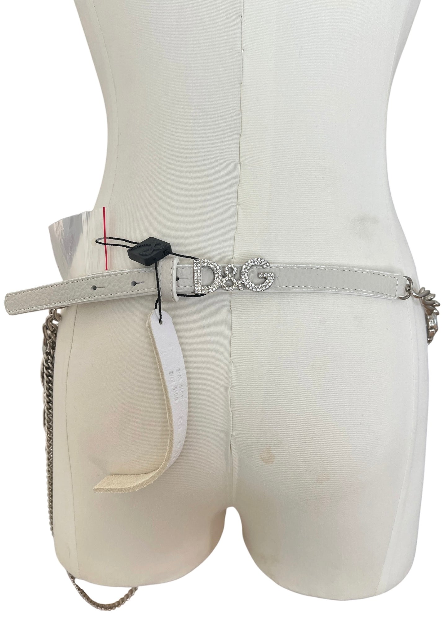 Dolce & Gabbana Vintage White Leather Crystal Belt | Y2K Archive