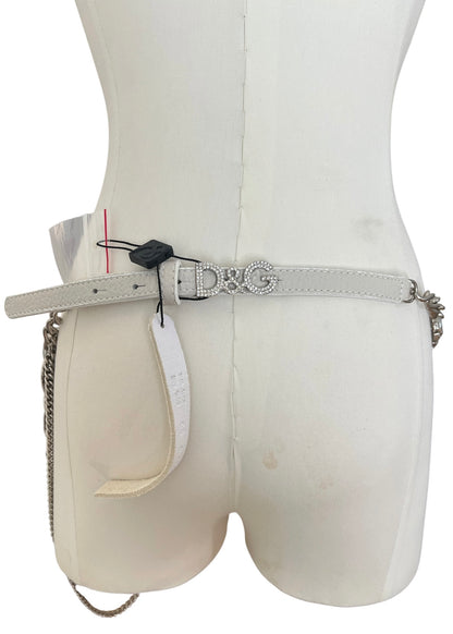 Dolce & Gabbana Vintage White Leather Crystal Belt | Y2K Archive