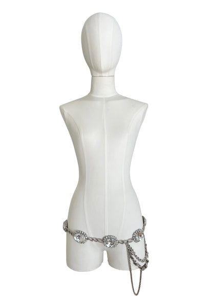 Dolce & Gabbana Vintage White Leather Crystal Belt | Y2K Archive