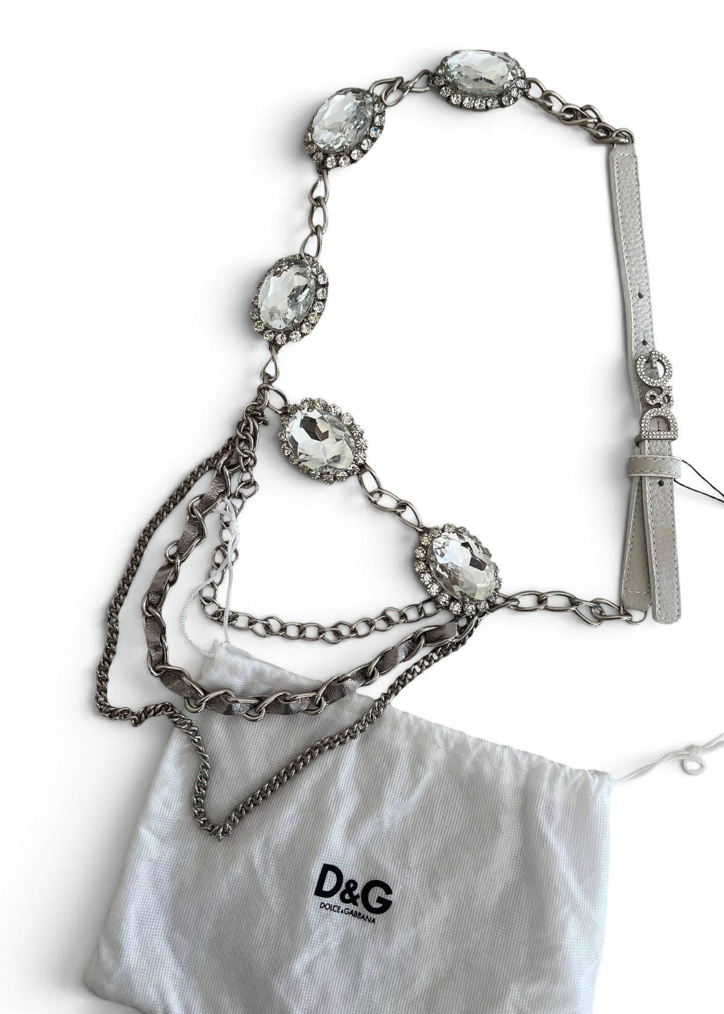Dolce & Gabbana Vintage White Leather Crystal Belt | Y2K Archive