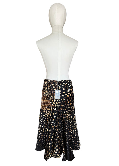 Roberto Cavalli 2004 Silk Asymmetric Mermaid Skirt | Archive Y2K Feather Print Maxi Skirt
