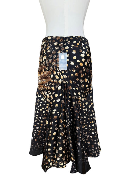Roberto Cavalli 2004 Silk Asymmetric Mermaid Skirt | Archive Y2K Feather Print Maxi Skirt