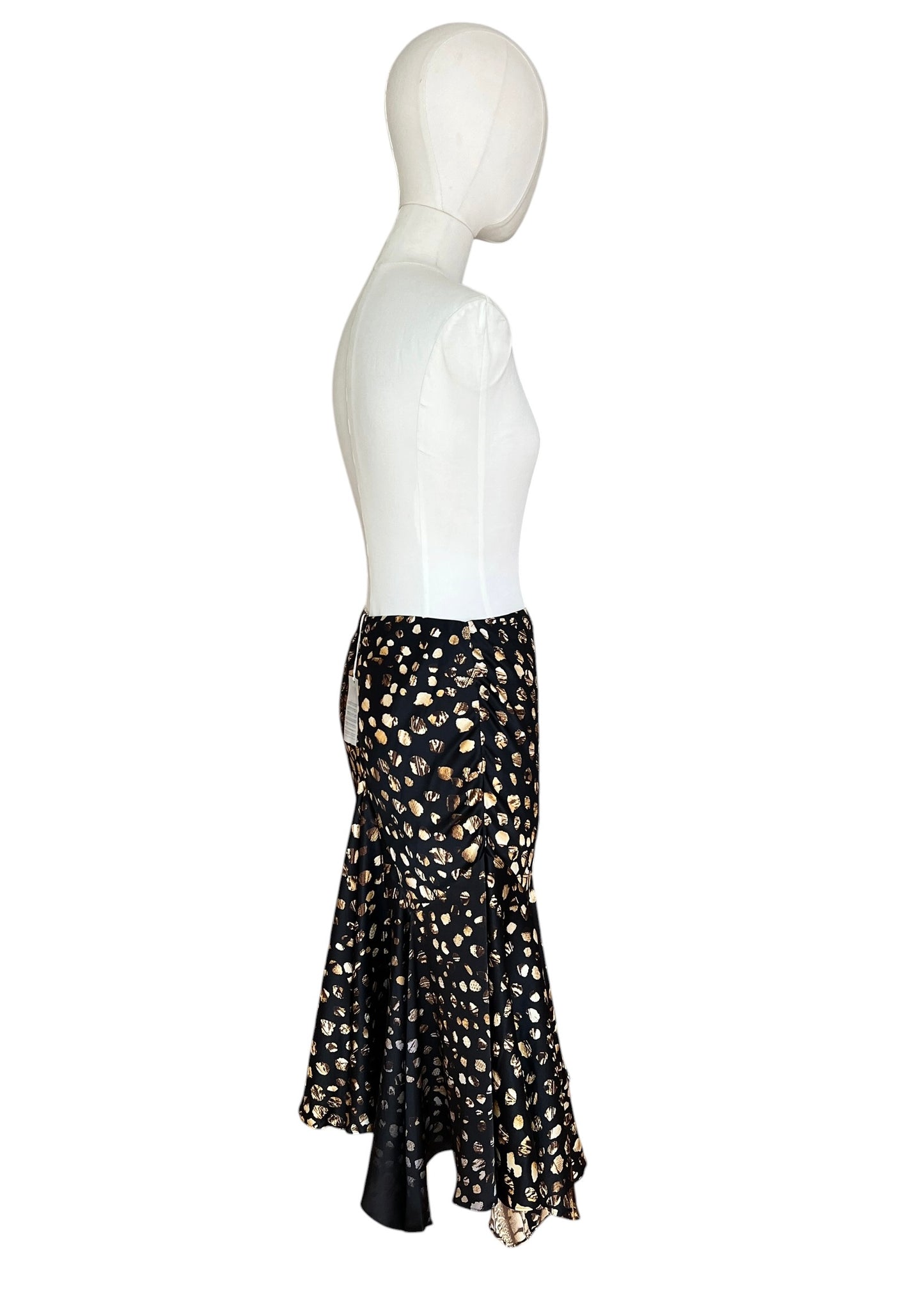 Roberto Cavalli 2004 Silk Asymmetric Mermaid Skirt | Archive Y2K Feather Print Maxi Skirt