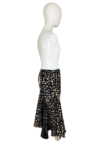 Roberto Cavalli 2004 Silk Asymmetric Mermaid Skirt | Archive Y2K Feather Print Maxi Skirt