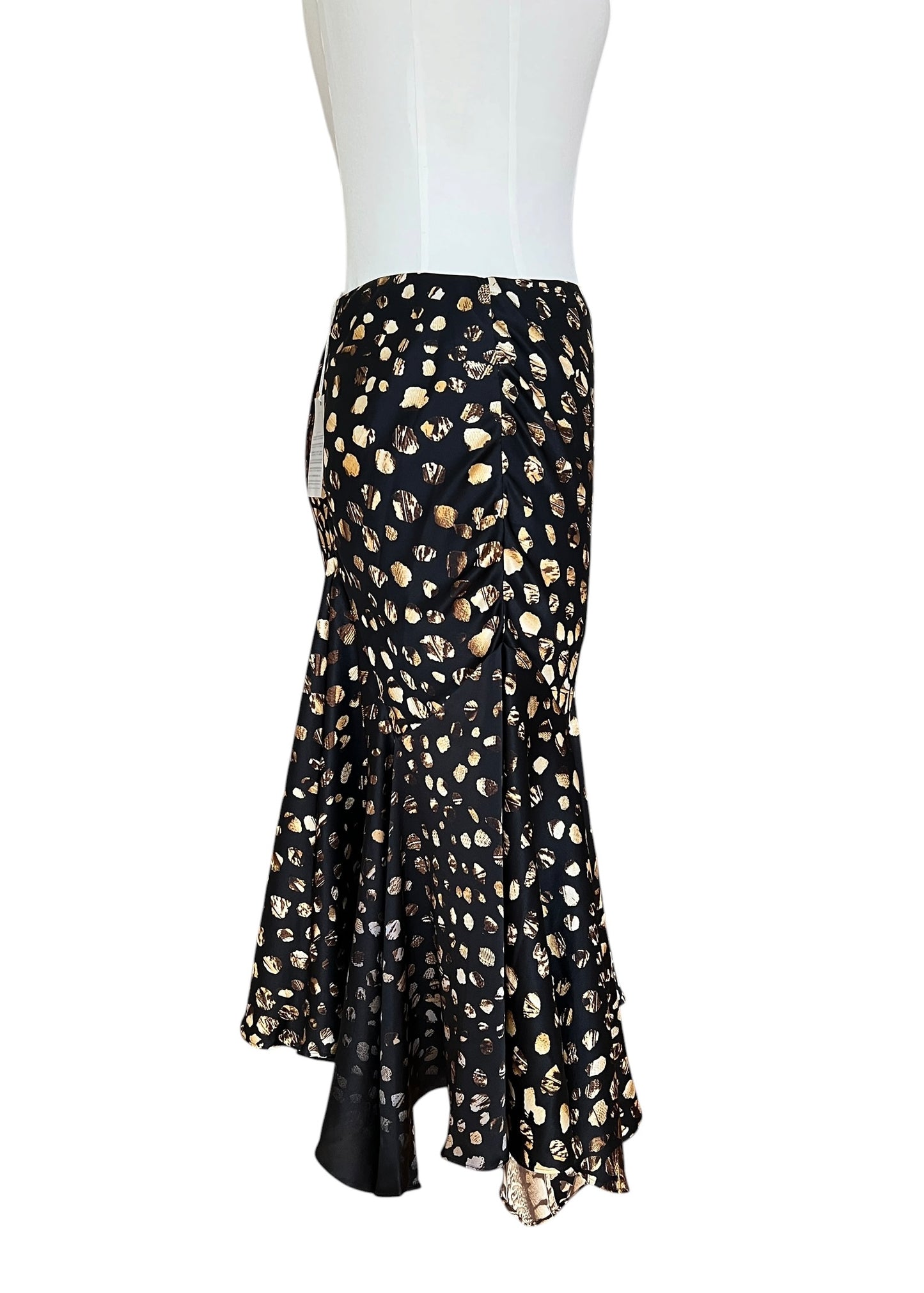 Roberto Cavalli 2004 Silk Asymmetric Mermaid Skirt | Archive Y2K Feather Print Maxi Skirt
