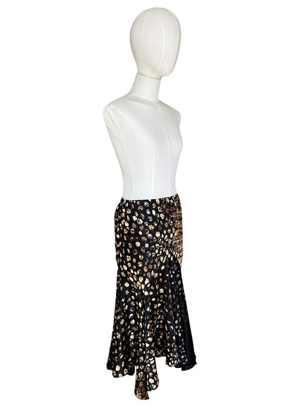 Roberto Cavalli 2004 Silk Asymmetric Mermaid Skirt | Archive Y2K Feather Print Maxi Skirt