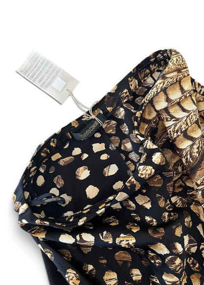Roberto Cavalli 2004 Silk Asymmetric Mermaid Skirt | Archive Y2K Feather Print Maxi Skirt