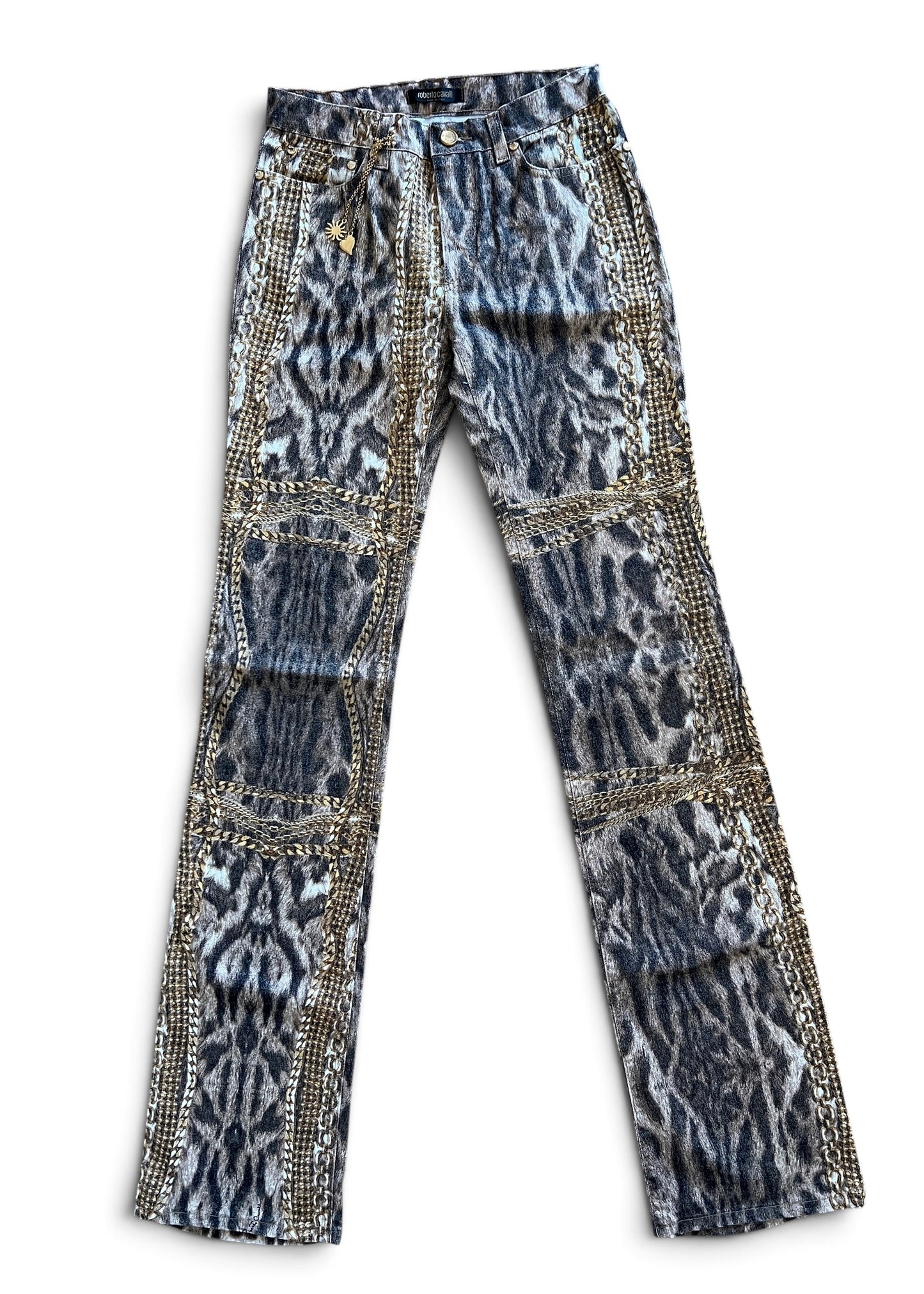 Roberto Cavalli Animal Print Chain Set | Archive Y2K Top & Jeans Co-Ord