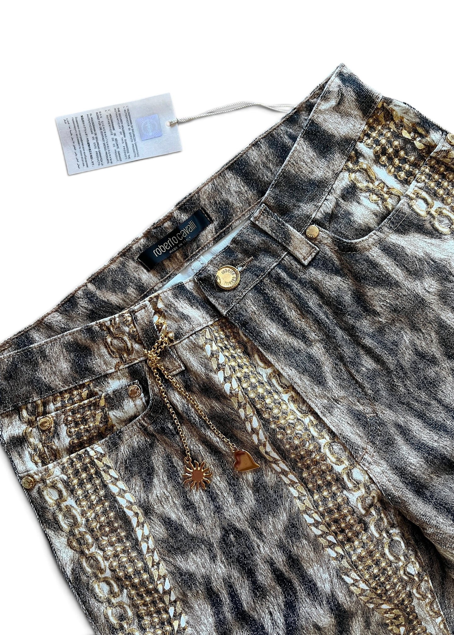 Roberto Cavalli Animal Print Chain Set | Archive Y2K Top & Jeans Co-Ord