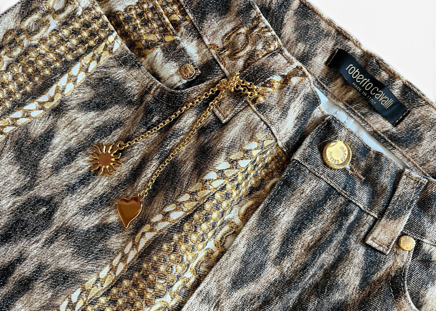Roberto Cavalli Animal Print Chain Set | Archive Y2K Top & Jeans Co-Ord