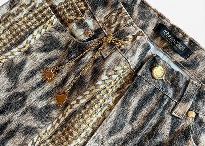 Roberto Cavalli Animal Print Chain Set | Archive Y2K Top & Jeans Co-Ord