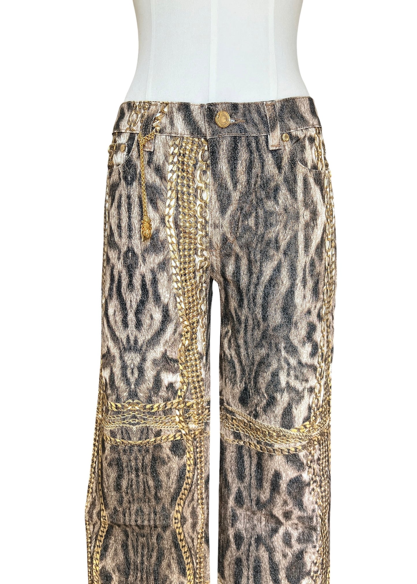 Roberto Cavalli Animal Print Chain Set | Archive Y2K Top & Jeans Co-Ord