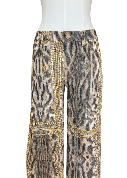 Roberto Cavalli Animal Print Chain Set | Archive Y2K Top & Jeans Co-Ord
