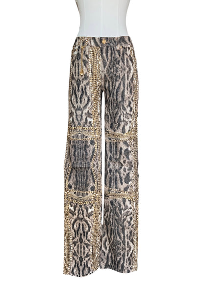 Roberto Cavalli Animal Print Chain Set | Archive Y2K Top & Jeans Co-Ord