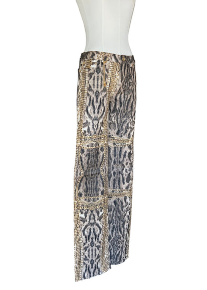 Roberto Cavalli Animal Print Chain Set | Archive Y2K Top & Jeans Co-Ord