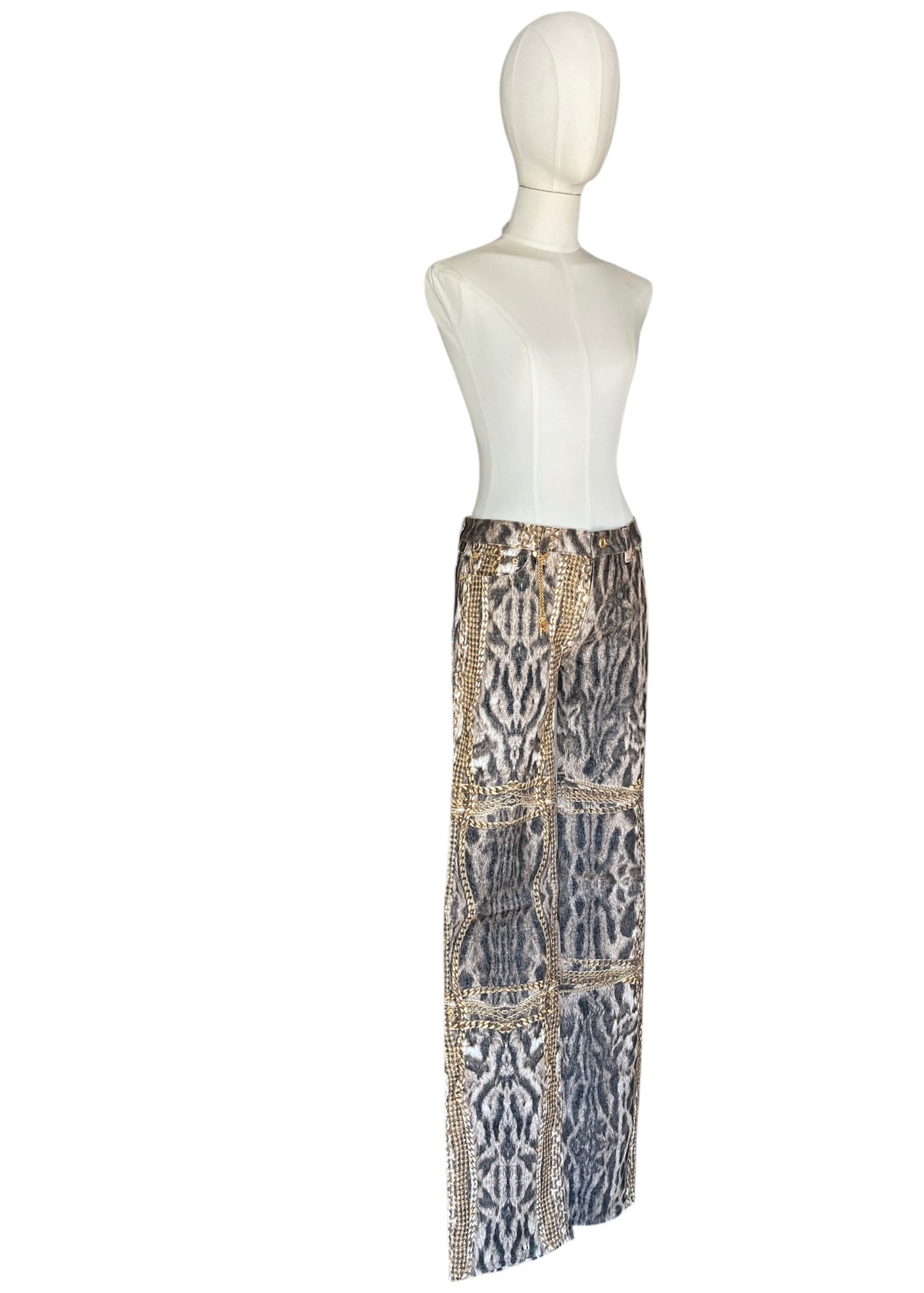 Roberto Cavalli Animal Print Chain Set | Archive Y2K Top & Jeans Co-Ord