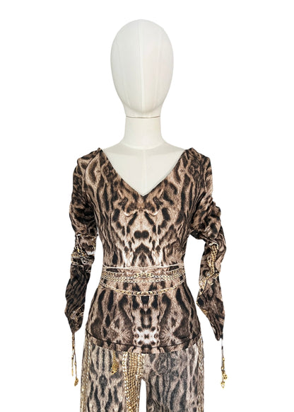 Roberto Cavalli Animal Print Chain Set | Archive Y2K Top & Jeans Co-Ord