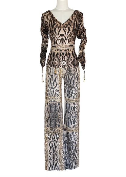 Roberto Cavalli Animal Print Chain Set | Archive Y2K Top & Jeans Co-Ord