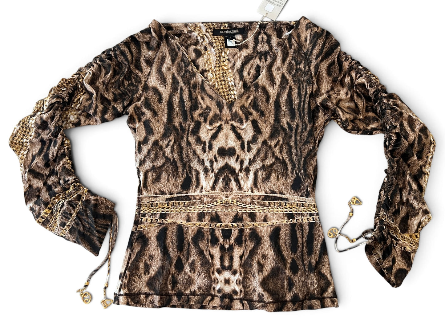 Roberto Cavalli Animal Print Chain Set | Archive Y2K Top & Jeans Co-Ord