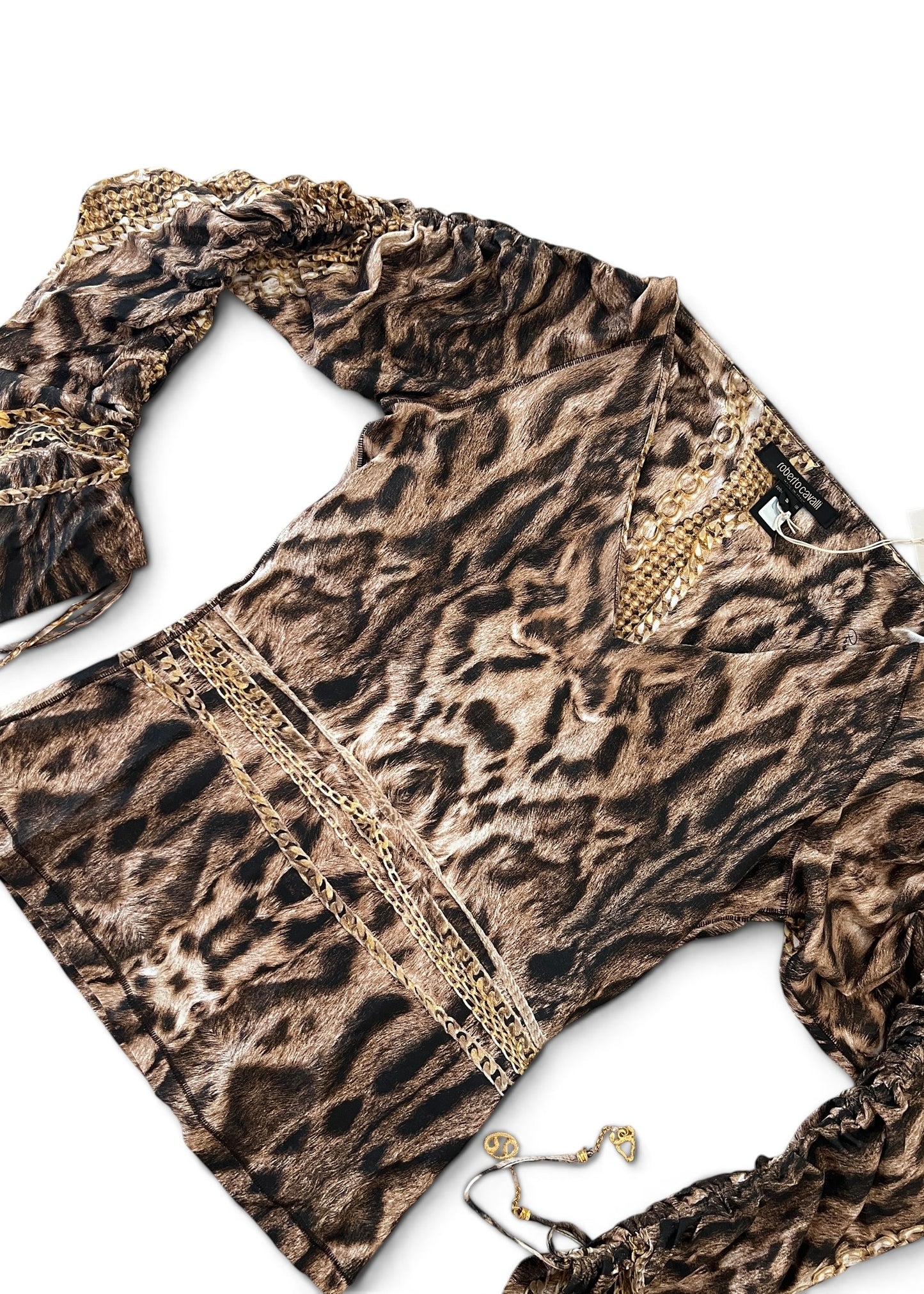 Roberto Cavalli Animal Print Chain Set | Archive Y2K Top & Jeans Co-Ord