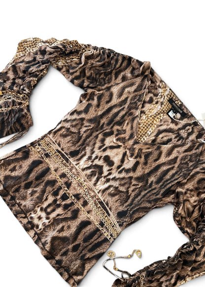 Roberto Cavalli Animal Print Chain Set | Archive Y2K Top & Jeans Co-Ord