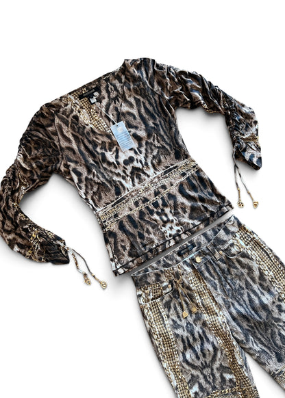 Roberto Cavalli Animal Print Chain Set | Archive Y2K Top & Jeans Co-Ord