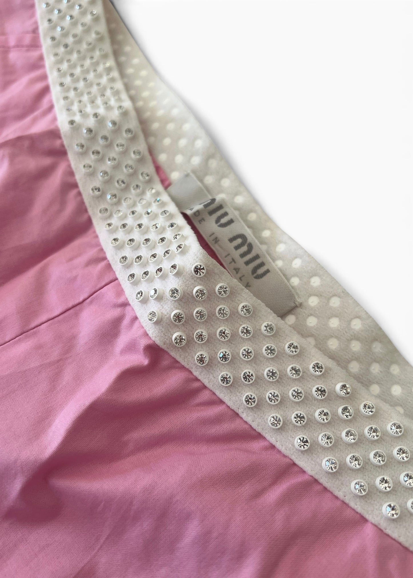 Vintage Miu Miu Pink Crystal Waist Pants | Y2K Low Rise Tech Cotton Trousers