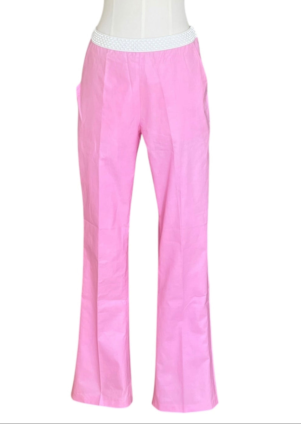 Vintage Miu Miu Pink Crystal Waist Pants | Y2K Low Rise Tech Cotton Trousers
