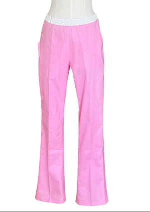 Vintage Miu Miu Pink Crystal Waist Pants | Y2K Low Rise Tech Cotton Trousers