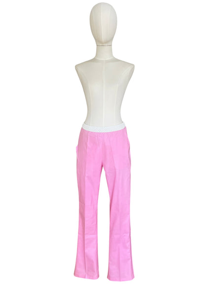 Vintage Miu Miu Pink Crystal Waist Pants | Y2K Low Rise Tech Cotton Trousers