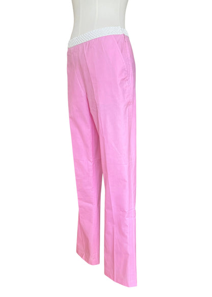 Vintage Miu Miu Pink Crystal Waist Pants | Y2K Low Rise Tech Cotton Trousers