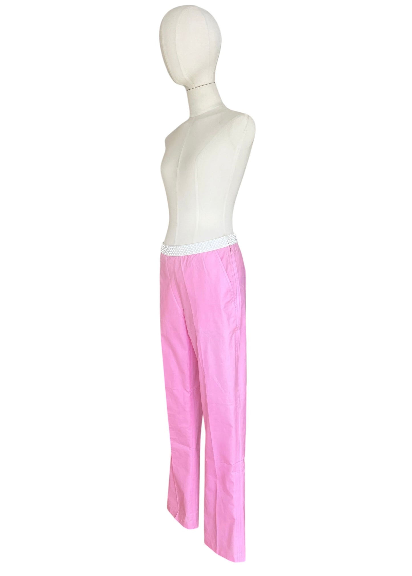 Vintage Miu Miu Pink Crystal Waist Pants | Y2K Low Rise Tech Cotton Trousers