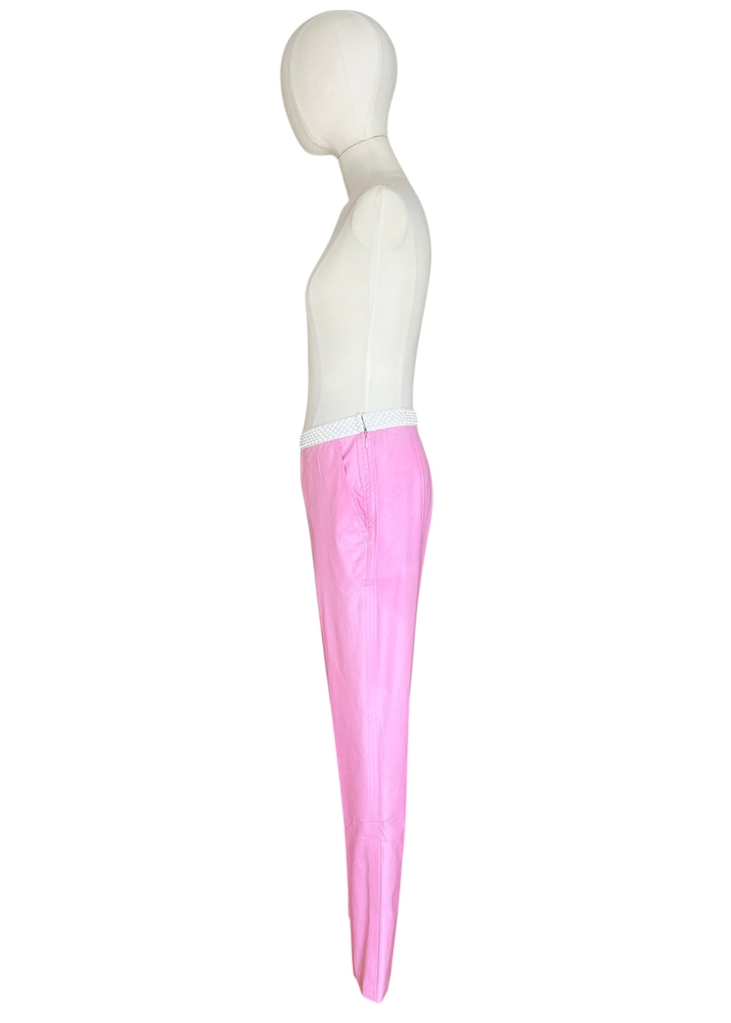 Vintage Miu Miu Pink Crystal Waist Pants | Y2K Low Rise Tech Cotton Trousers
