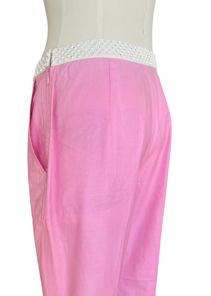 Vintage Miu Miu Pink Crystal Waist Pants | Y2K Low Rise Tech Cotton Trousers