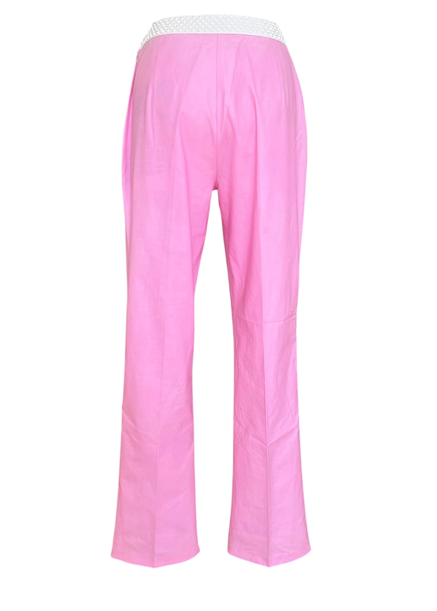 Vintage Miu Miu Pink Crystal Waist Pants | Y2K Low Rise Tech Cotton Trousers