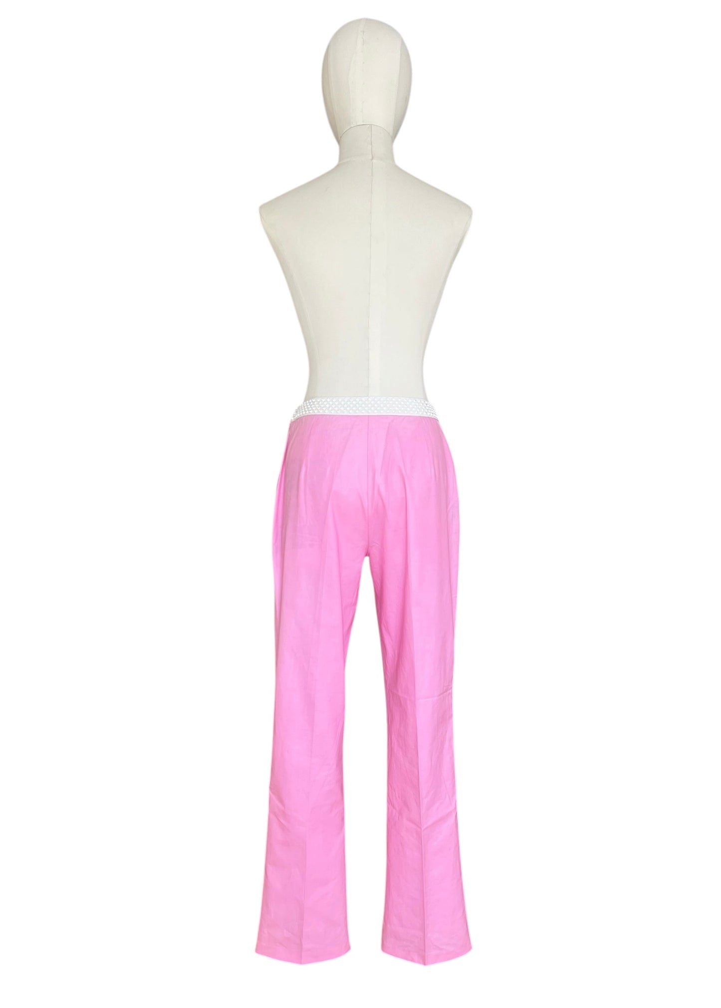 Vintage Miu Miu Pink Crystal Waist Pants | Y2K Low Rise Tech Cotton Trousers