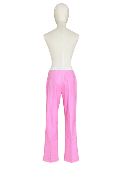 Vintage Miu Miu Pink Crystal Waist Pants | Y2K Low Rise Tech Cotton Trousers